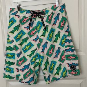 Maui and Sons 90s Neon Shark Board Shorts 32